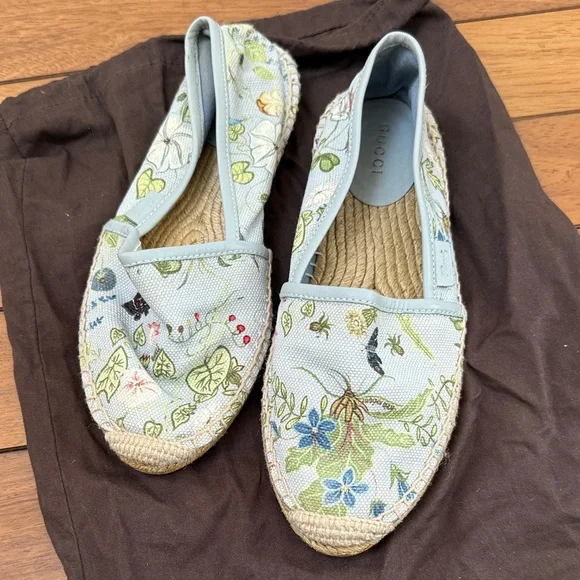 Gucci Floral Embroidered Espadrilles - Light Blue 36.5 - Picture 6 of 13